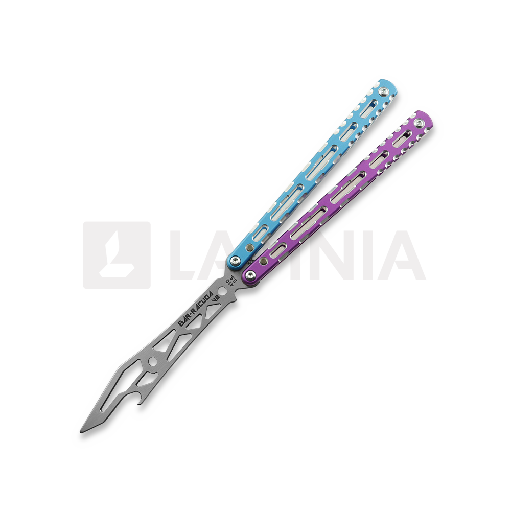 BBbarfly Barracuda V2 balisong trainer, Purple And Light Blue | Lamnia
