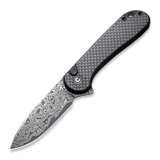 CIVIVI - Button Lock Elementum II Damascus, Twill CF/Black G-10