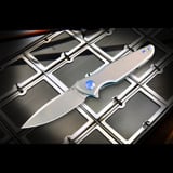 Spartan Blades - Pandia, Satin/Blasted Titanium & Blue HW, Stonewash