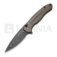 Button Lock Kitefin Damascus, Brownish Gray Aluminum