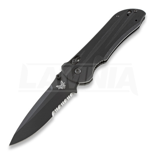 Benchmade Stryker Drop Point 折り畳みナイフ, 黒, 鋸歯状 908SBK
