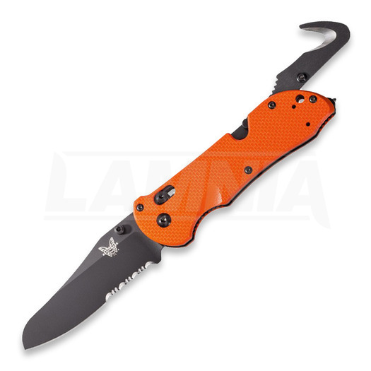Benchmade Triage 折り畳みナイフ, 黒, オレンジ色, 鋸歯状 915SBK-ORG