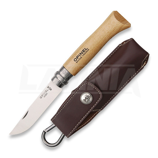 Opinel No8 folding knife, leather belt sheath