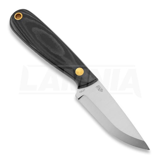 Brisa Necker 70 Scandi neck knife, black micarta, leather