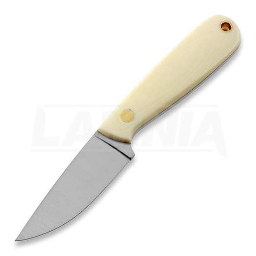 Brisa Necker 70 Full Flat neck knife, ivory micarta, leather