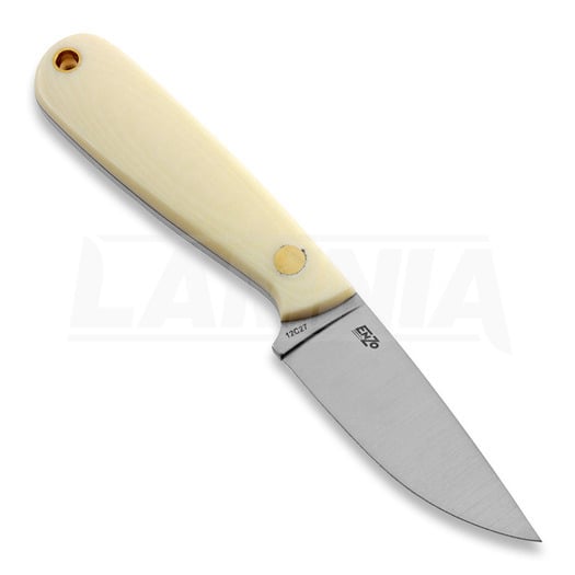 Brisa Necker 70 Full Flat neck knife, ivory micarta, leather