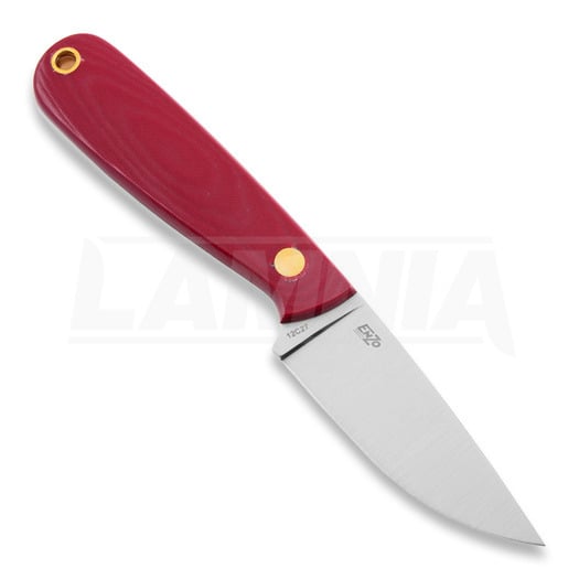 Brisa Necker 70 neck knife, Flat, red micarta, leather