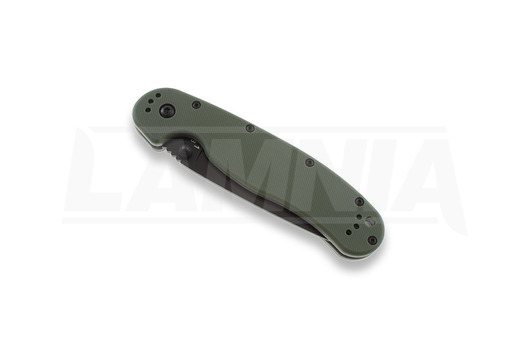 Ontario RAT-1 összecsukható kés, zöld/fekete, fűrészfogú 8847OD
