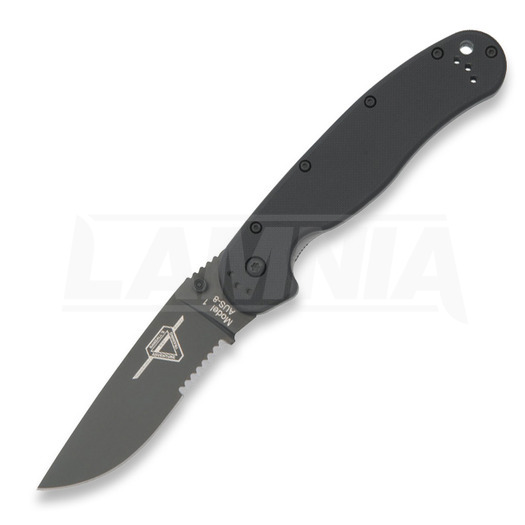 Ontario RAT-1 foldekniv, svart/black, taggete 8847