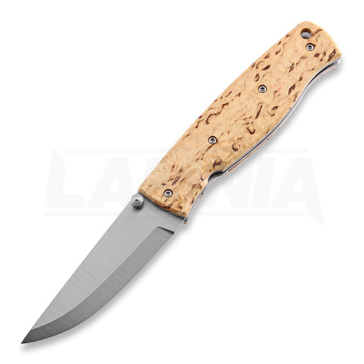 Brisa Birk 75 folding knife, D2 Scandi, curly birch