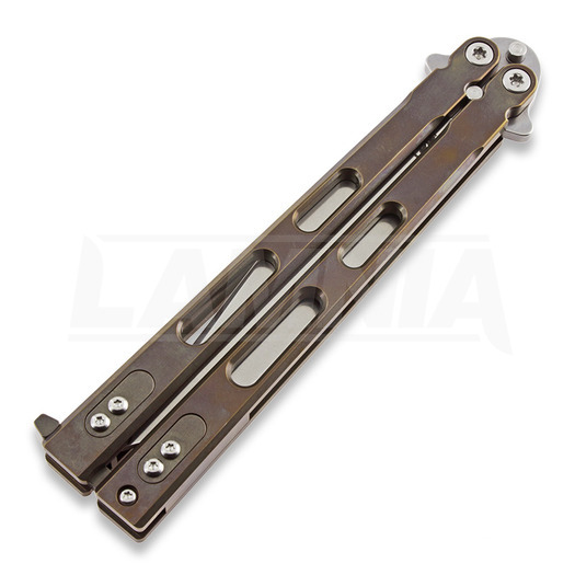 Couteau papillon Hinderer Nieves Spanto TI SW Balisong, bronze