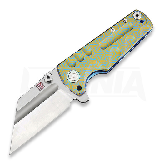 Artisan Cutlery Proponent Framelock CPM S35VN folding knife, gold/blue