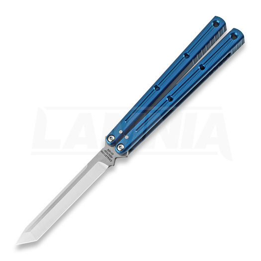 Squid Industries Krake Raken Tanto balisong kniv, blå