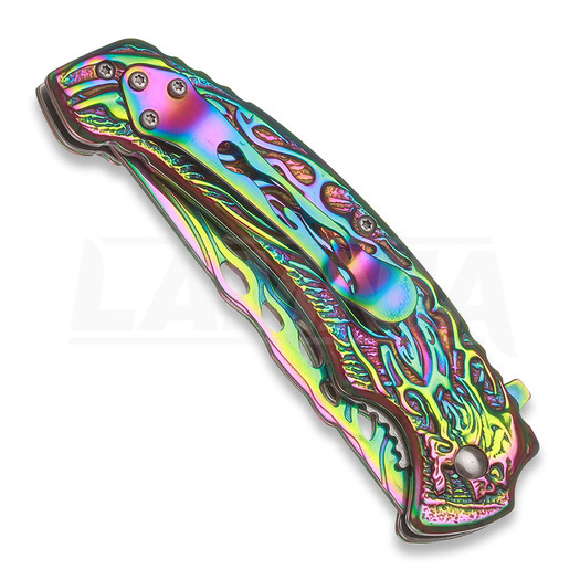 Böker Magnum Rainbow Flaming Skull folding knife 01MB734