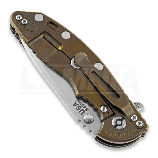 Hinderer 3.5 XM-18 Spanto Tri-Way Stonewash Bronze összecsukható kés, fekete