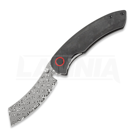 Red Horse Knife Works Hell Razor P Marbled Carbon Fiber folding knife, damasteel