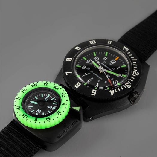 Marathon Clip-On Wrist Compass with Glow in The Dark Bezel