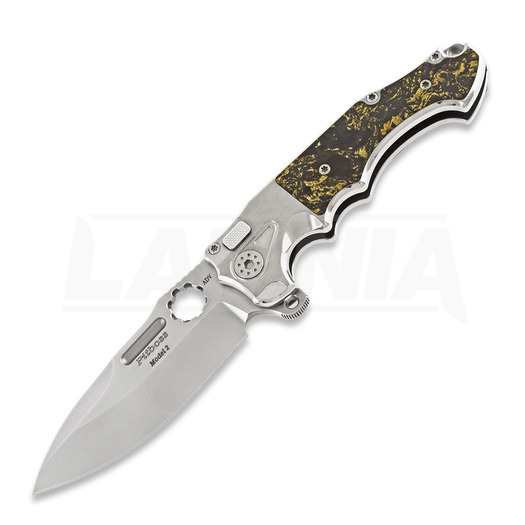 Andre de Villiers Mini Pitboss 2 folding knife, copper shred/titanium