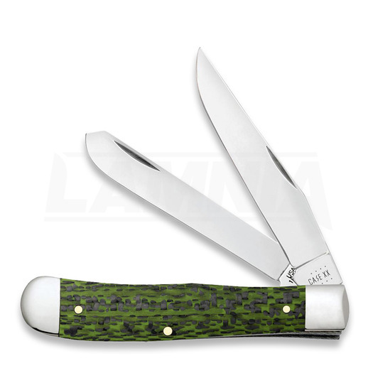Pocket knife Case Cutlery Green & Black Carbon Fiber Weave Smooth Trapper 50710