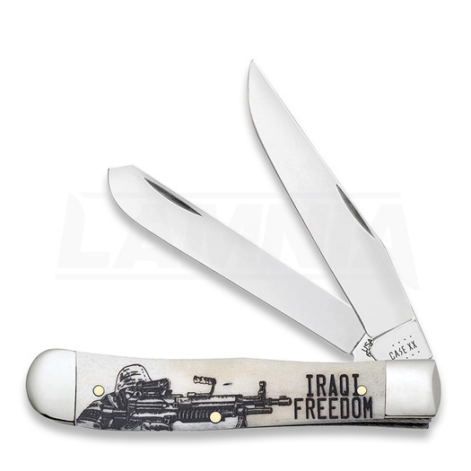 Pocket knife Case Cutlery War Series Smooth Natural Bone Trapper Iraqi Freedom 50954
