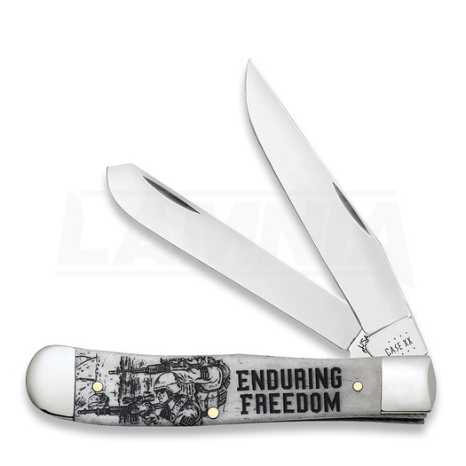 Pocket knife Case Cutlery War Series Smooth Natural Bone Trapper Enduring Freedom 50955