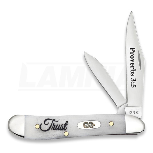 Case Cutlery Religious Sayings Embellished Smooth Natural Bone Peanut Trust pocket knife 60867