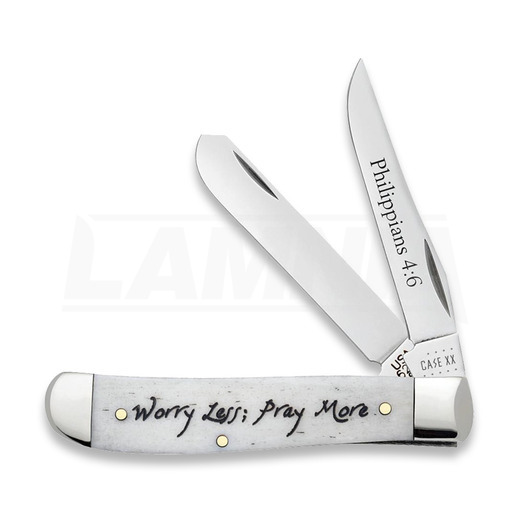 Case Cutlery Smooth Natural Bone MiniTrapper Worry Less,Pray More pocket knife 60869