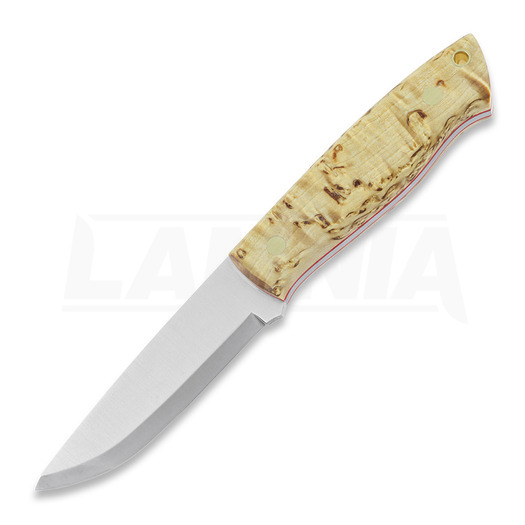 Brisa Trapper 95 knife, O-1 Scandi, curly birch, left