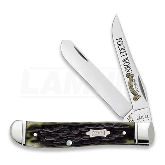 Case Cutlery Pocket Worn Olive Green Bone Peach Seed Jig Mini Trapper folding knife 38194