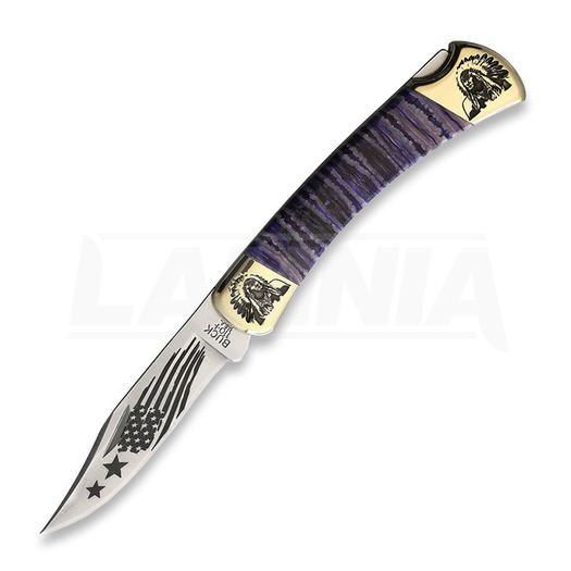 Yellowhorse Buck 110 folding knife, Purple Mammoth