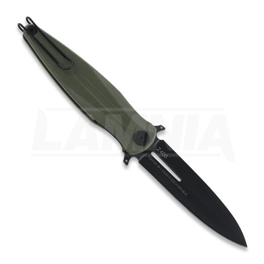 Zavírací nůž ANV Knives Z400 Plain edge DLC, G10, zelená