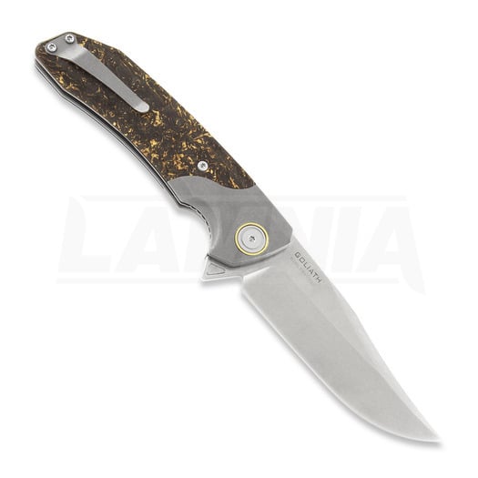 Сгъваем нож Maxace Goliath 2.0 M390 Bowie, gold shred carbon fiber