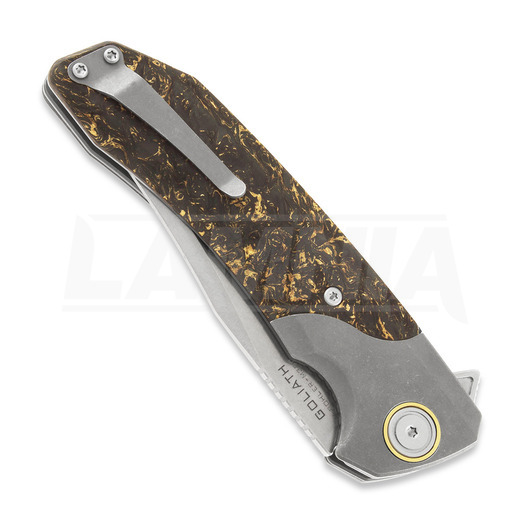 Maxace Goliath 2.0 M390 Bowie folding knife, gold shred carbon fiber