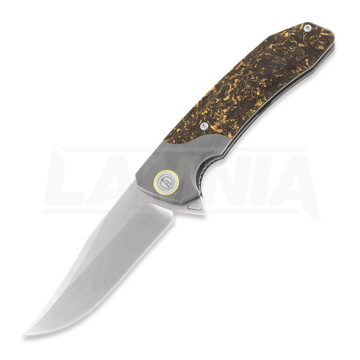 Maxace Goliath 2.0 CPM S90V Bowie folding knife, gold shred carbon fiber
