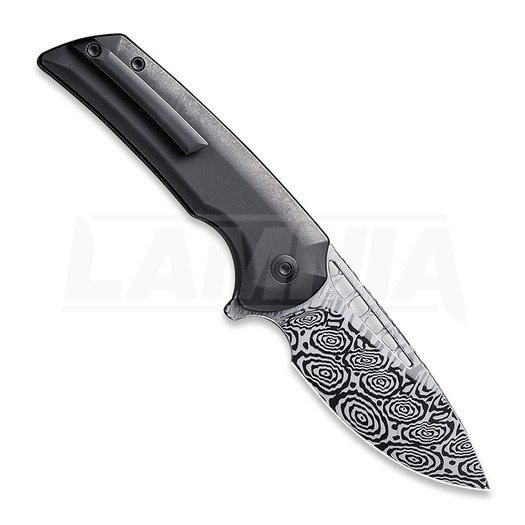 We Knife Mini Malice Heimskringla Damasteel foldekniv, svart WE054BL-DS1