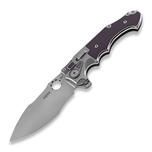 Andre de Villiers Alpha folding knife, Bead Blasted/Satin, Purple G10
