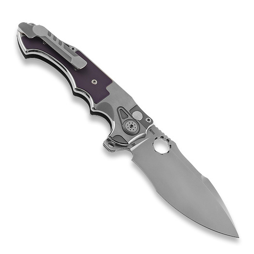 Andre de Villiers Alpha folding knife, Bead Blasted/Satin, Purple G10
