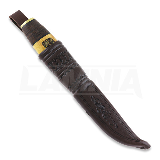 Nóż Uniikkipuukot Vuolupuukko, leather / curly birch