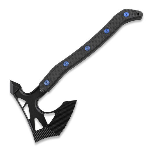 Jake Hoback Knives Ps2 tomahaukas, Black with Blue hardware