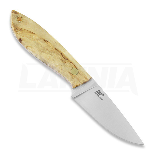 Brisa Bobtail 80 kniv, curly birch, flat, leather