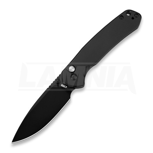 CJRB Pyrite Button Lock Black Black Blade folding knife