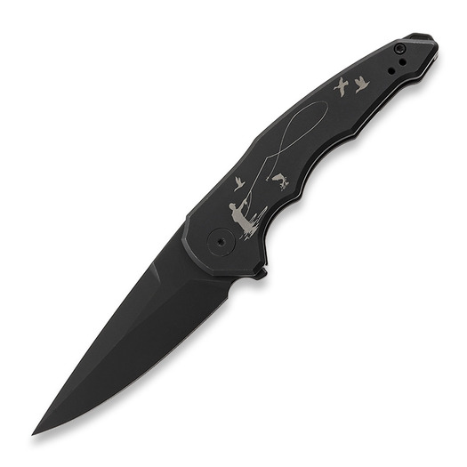 Jake Hoback Knives OneSam with Fly Fishing Graphic סכין מתקפלת, שחור