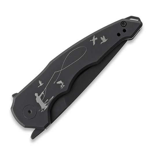 Jake Hoback Knives OneSam with Fly Fishing Graphic 折り畳みナイフ, 黒