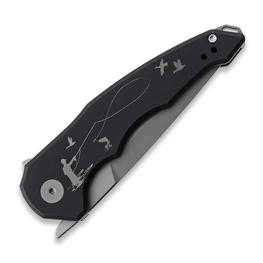 Jake Hoback Knives OneSam with Fly Fishing Graphic 折り畳みナイフ, 黒