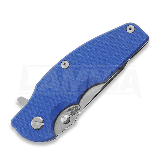 Hinderer Jurassic Magnacut Slicer folding knife, Tri-Way Stonewash, Blue G10
