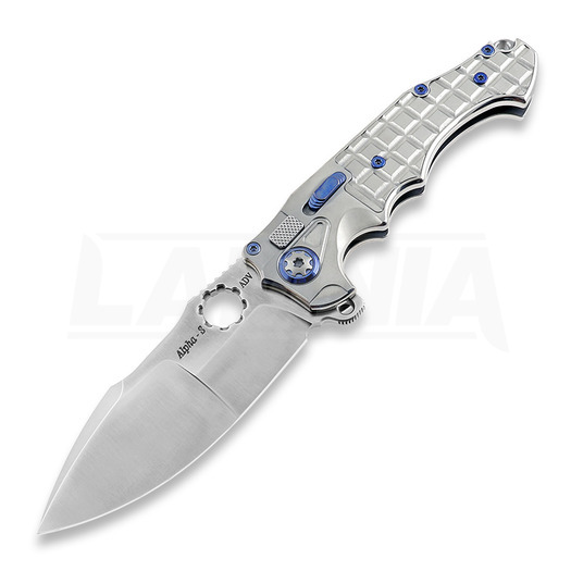 Andre de Villiers Alpha S folding knife, Satin/Ti/Blue/Frag