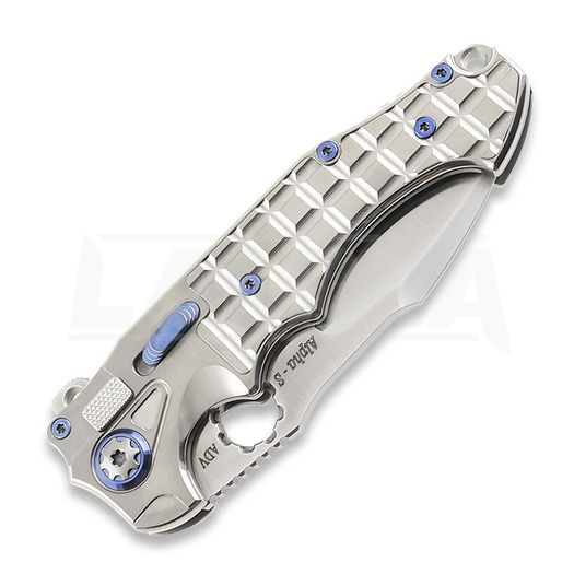 Andre de Villiers Alpha S folding knife, Satin/Ti/Blue/Frag