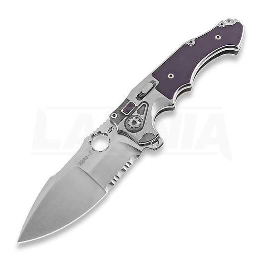 Andre de Villiers Alpha S folding knife, Satin, Purple G10