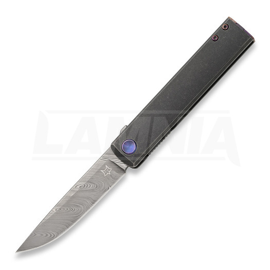 Fox Chnops Damascus folding knife, PVD Black S/W Titanium FX-543DBL