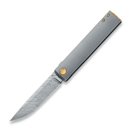 Fox Chnops Damascus 折り畳みナイフ, Beadblasted Titanium FX-543DBB